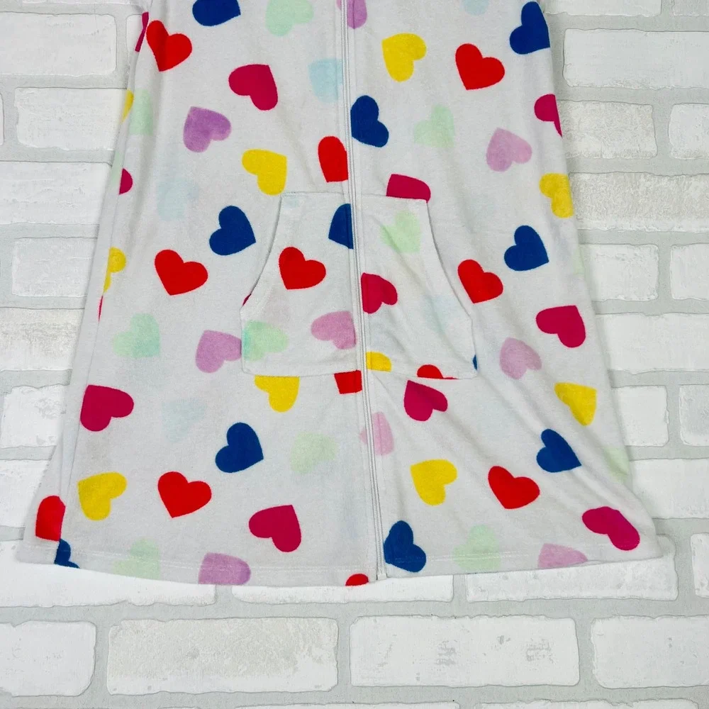 Wonder Nation Kids Terry Cloth Heart Print Zip Up Hooded Cover Up White L 10-12